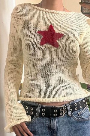 Quick Outfits, Modest Fashion Outfits Ideas Star Embroidery Knitted Top