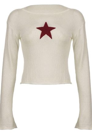 Quick Outfits, Modest Fashion Outfits Ideas Star Embroidery Knitted Top