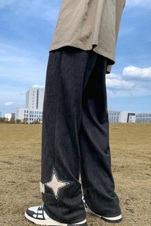 Quick Outfits, Modest Fashion Outfits Ideas Star Patchwork Wide Leg Sweatpants