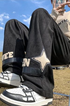 Quick Outfits, Modest Fashion Outfits Ideas Star Patchwork Wide Leg Sweatpants