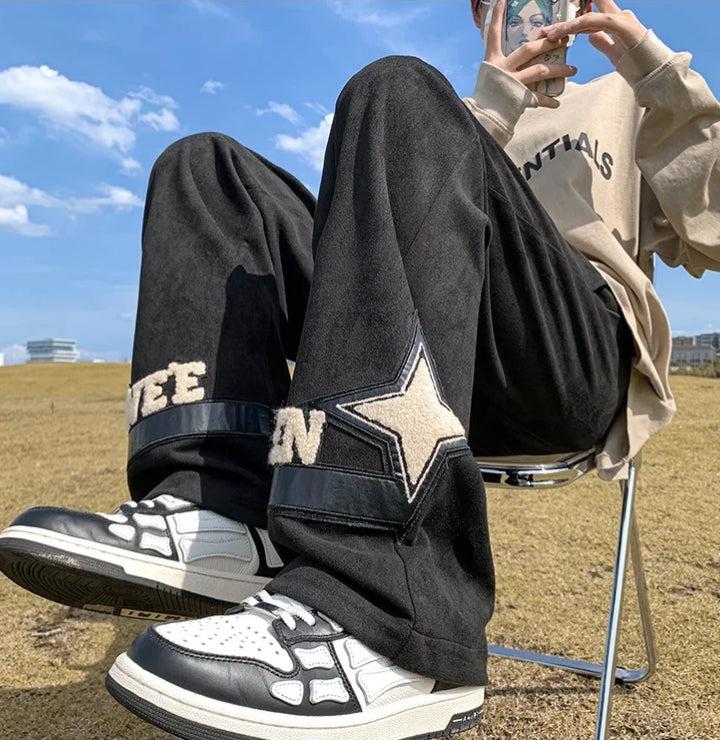 Quick Outfits, Modest Fashion Outfits Ideas Star Patchwork Wide Leg Sweatpants Quick Outfits, Modest Fashion Outfits Ideas Star Patchwork Wide Leg Sweatpants