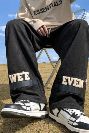 Quick Outfits, Modest Fashion Outfits Ideas Star Patchwork Wide Leg Sweatpants