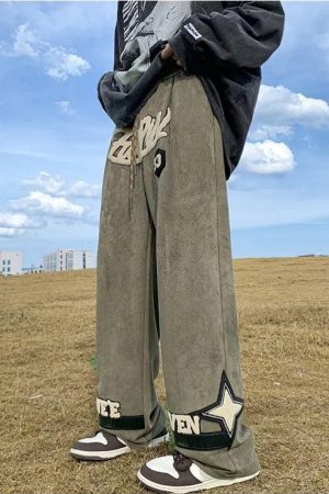 Quick Outfits, Modest Fashion Outfits Ideas Star Patchwork Wide Leg Sweatpants