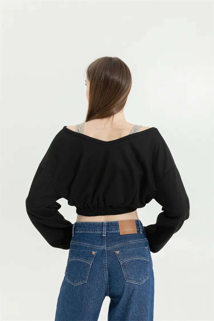 Quick Outfits, Modest Fashion Outfits Ideas Strap Detailed Wide Neck Crop Sweatshirt