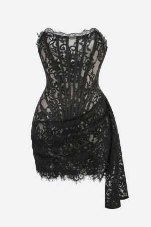 Quick Outfits, Modest Fashion Outfits Ideas Strapless Lace Mini Dress