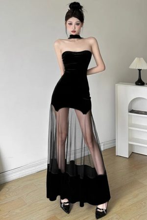 Quick Outfits, Modest Fashion Outfits Ideas Strapless Sheer Maxi Dress