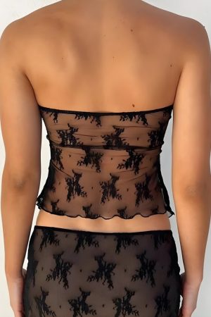 Quick Outfits, Modest Fashion Outfits Ideas Strapless Sheer Top & Maxi Skirt Two Piece Set