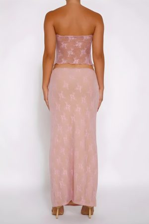 Quick Outfits, Modest Fashion Outfits Ideas Strapless Sheer Top & Maxi Skirt Two Piece Set