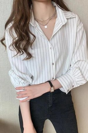 Quick Outfits, Modest Fashion Outfits Ideas Striped Classic Long Sleeve Shirt