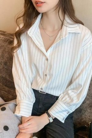 Quick Outfits, Modest Fashion Outfits Ideas Striped Classic Long Sleeve Shirt