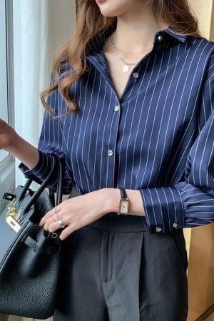 Quick Outfits, Modest Fashion Outfits Ideas Striped Classic Long Sleeve Shirt