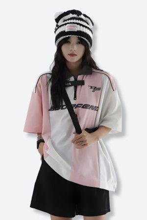 Quick Outfits, Modest Fashion Outfits Ideas Striped Half Zip-Up Jersey Top