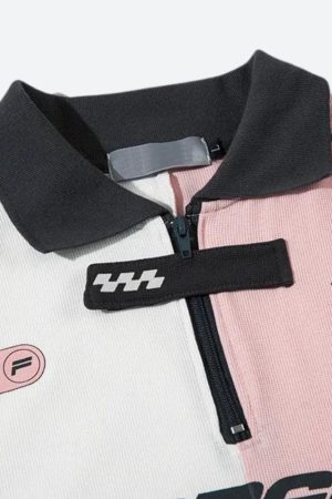 Quick Outfits, Modest Fashion Outfits Ideas Striped Half Zip-Up Jersey Top