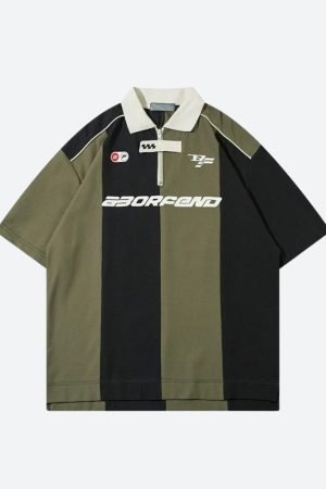 Quick Outfits, Modest Fashion Outfits Ideas Striped Half Zip-Up Jersey Top