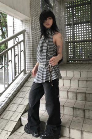 Quick Outfits, Modest Fashion Outfits Ideas Striped Halter Neck Mini Dress