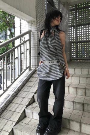 Quick Outfits, Modest Fashion Outfits Ideas Striped Halter Neck Mini Dress