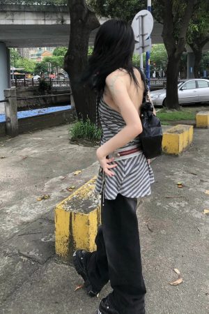 Quick Outfits, Modest Fashion Outfits Ideas Striped Halter Neck Mini Dress