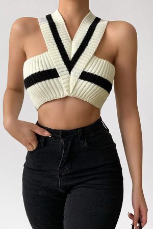 Quick Outfits, Modest Fashion Outfits Ideas Striped Knitted Crop Top