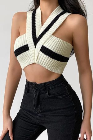 Quick Outfits, Modest Fashion Outfits Ideas Striped Knitted Crop Top