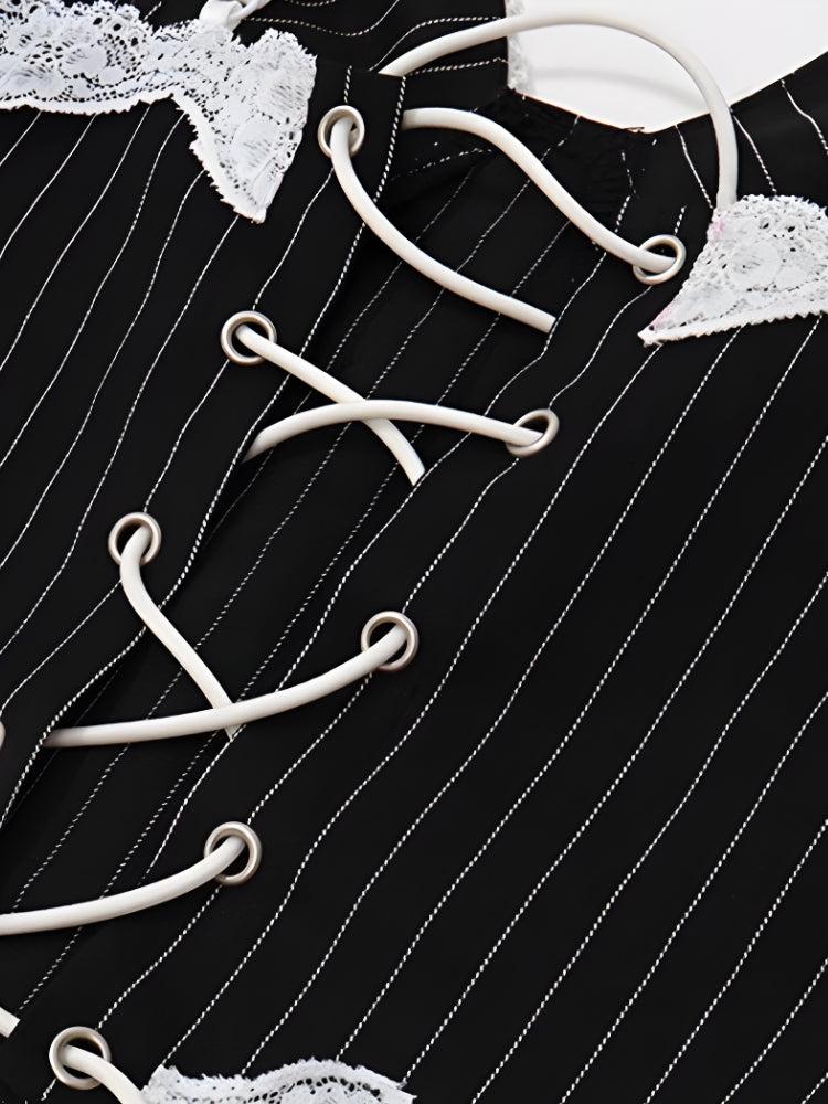 Quick Outfits, Modest Fashion Outfits Ideas Striped Lace Trim Corset Top Quick Outfits, Modest Fashion Outfits Ideas Striped Lace Trim Corset Top