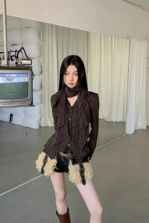 Quick Outfits, Modest Fashion Outfits Ideas Striped Neck Tie Shirt