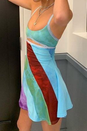 Quick Outfits, Modest Fashion Outfits Ideas Striped Patch Satin Mini Dress