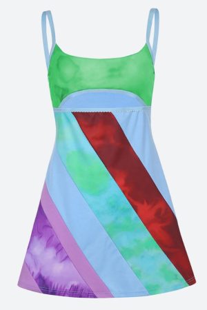 Quick Outfits, Modest Fashion Outfits Ideas Striped Patch Satin Mini Dress