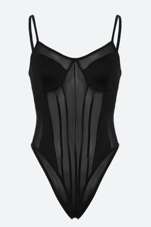 Quick Outfits, Modest Fashion Outfits Ideas Striped Sheer Bodysuit