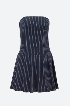 Quick Outfits, Modest Fashion Outfits Ideas Striped Strapless Mini Dress