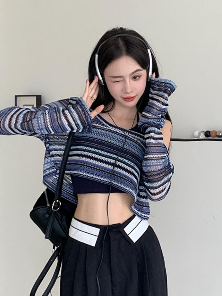 Quick Outfits, Modest Fashion Outfits Ideas Striped Wide Neck Crop Sweater Quick Outfits, Modest Fashion Outfits Ideas Striped Wide Neck Crop Sweater