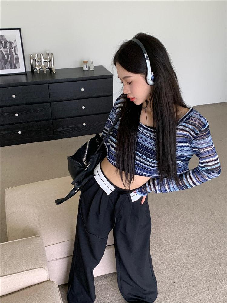 Quick Outfits, Modest Fashion Outfits Ideas Striped Wide Neck Crop Sweater Quick Outfits, Modest Fashion Outfits Ideas Striped Wide Neck Crop Sweater