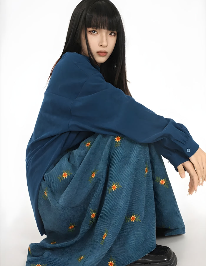 Quick Outfits, Modest Fashion Outfits Ideas Sunflower Embroidered Corduroy Maxi Skirt Quick Outfits, Modest Fashion Outfits Ideas Sunflower Embroidered Corduroy Maxi Skirt