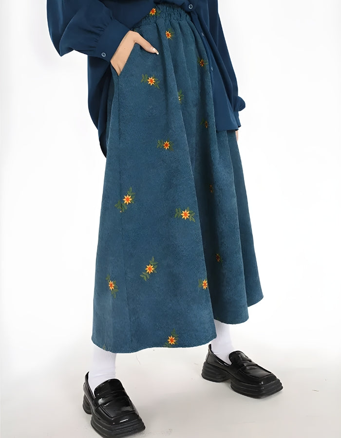 Quick Outfits, Modest Fashion Outfits Ideas Sunflower Embroidered Corduroy Maxi Skirt Quick Outfits, Modest Fashion Outfits Ideas Sunflower Embroidered Corduroy Maxi Skirt