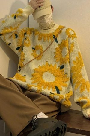 Quick Outfits, Modest Fashion Outfits Ideas Sunflower Knitted Sweater