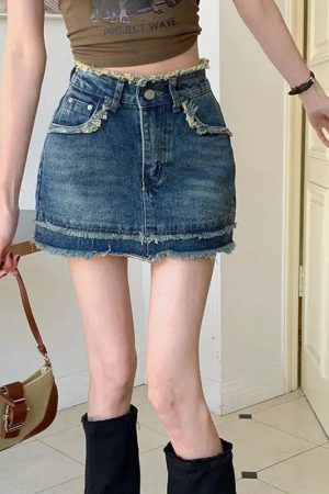 Quick Outfits, Modest Fashion Outfits Ideas Tasseled Denim Mini Skort