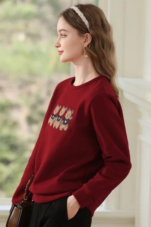 Quick Outfits, Modest Fashion Outfits Ideas Teddy Bears Embroidered Sweatshirt