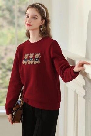 Quick Outfits, Modest Fashion Outfits Ideas Teddy Bears Embroidered Sweatshirt