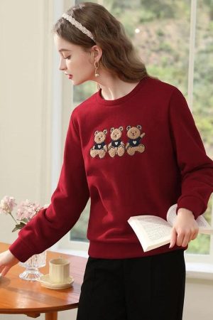 Quick Outfits, Modest Fashion Outfits Ideas Teddy Bears Embroidered Sweatshirt