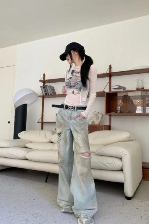 Quick Outfits, Modest Fashion Outfits Ideas Text Print Sheer Mesh Top