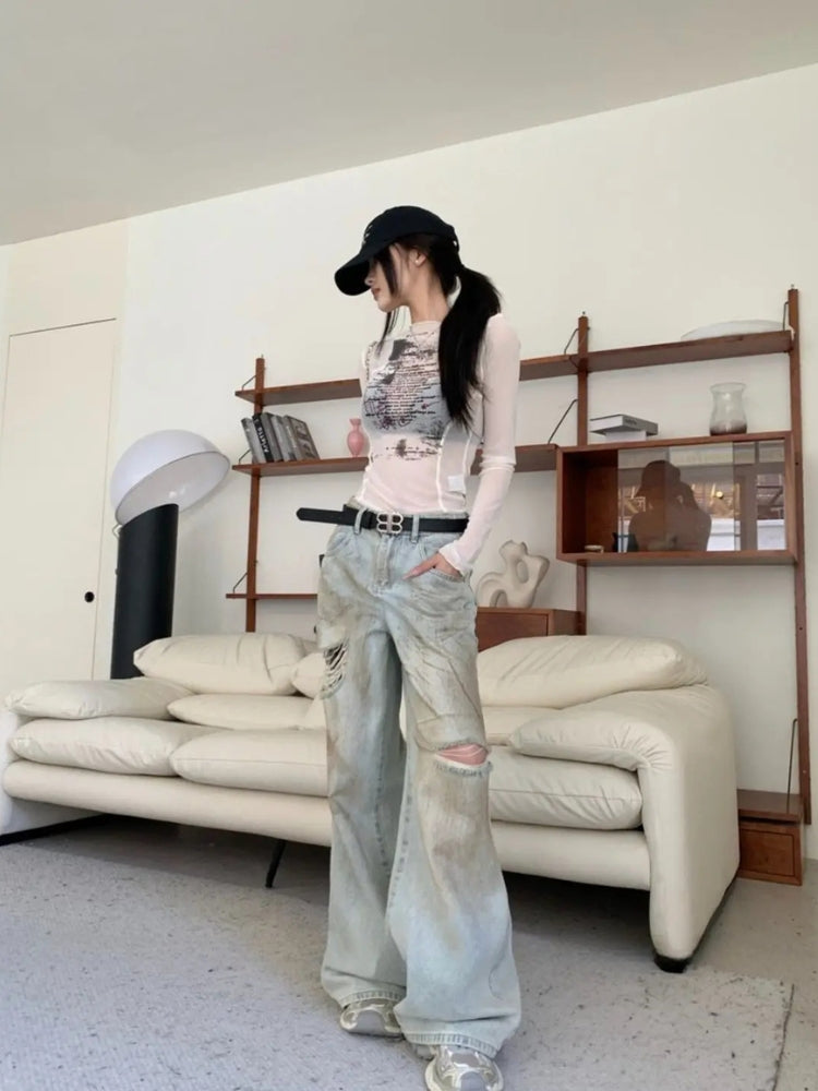 Quick Outfits, Modest Fashion Outfits Ideas Text Print Sheer Mesh Top Quick Outfits, Modest Fashion Outfits Ideas Text Print Sheer Mesh Top