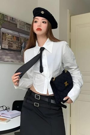 Quick Outfits, Modest Fashion Outfits Ideas Tie Crop Shirt