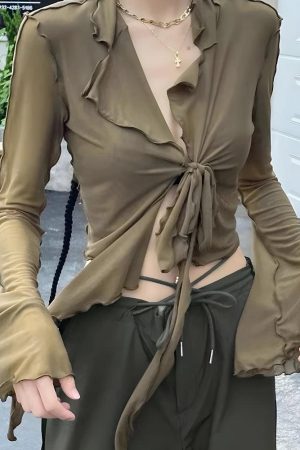 Quick Outfits, Modest Fashion Outfits Ideas Tie Front Mesh Top