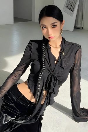 Quick Outfits, Modest Fashion Outfits Ideas Tie Front Mesh Top