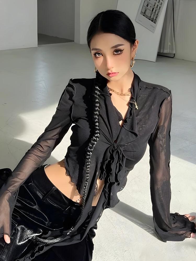 Quick Outfits, Modest Fashion Outfits Ideas Tie Front Mesh Top Quick Outfits, Modest Fashion Outfits Ideas Tie Front Mesh Top