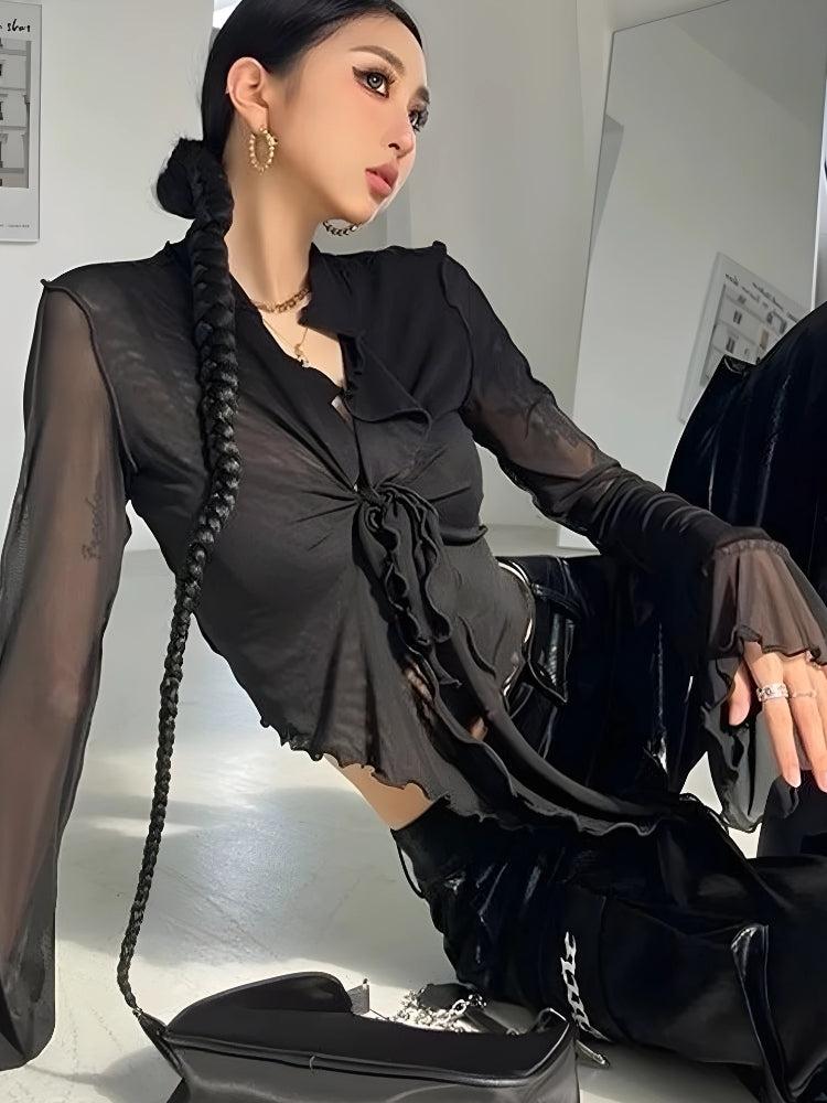 Quick Outfits, Modest Fashion Outfits Ideas Tie Front Mesh Top Quick Outfits, Modest Fashion Outfits Ideas Tie Front Mesh Top