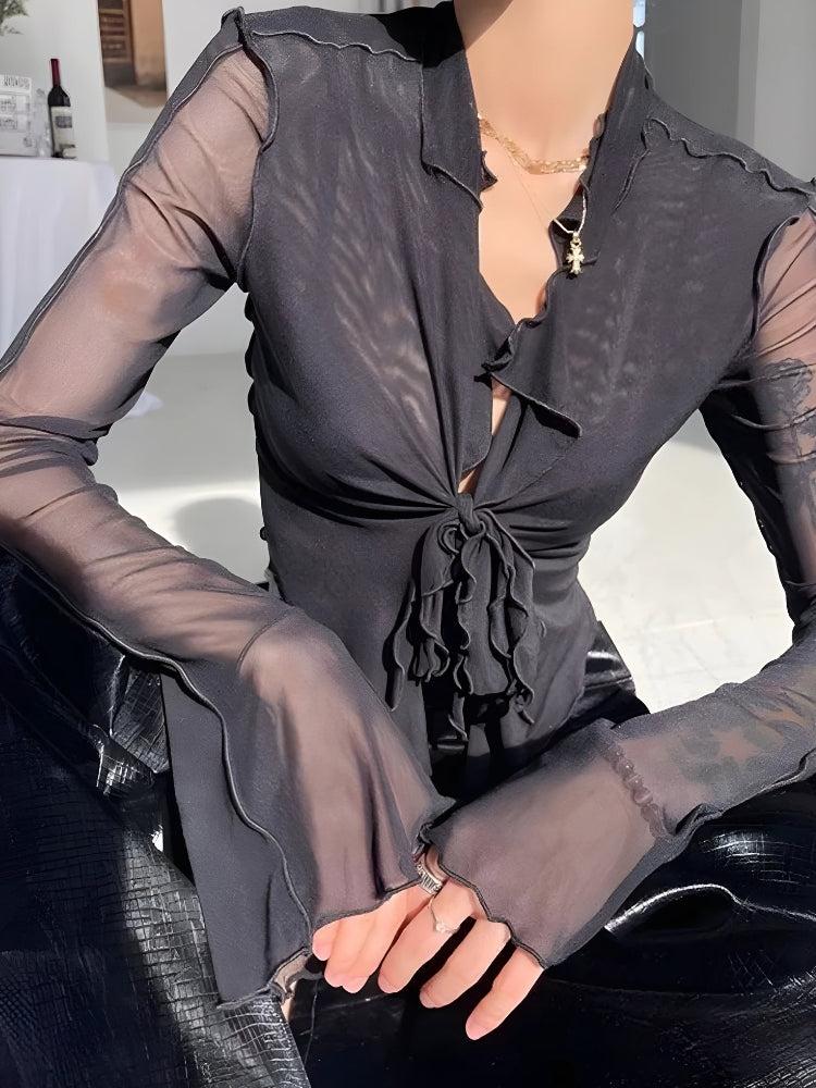 Quick Outfits, Modest Fashion Outfits Ideas Tie Front Mesh Top Quick Outfits, Modest Fashion Outfits Ideas Tie Front Mesh Top