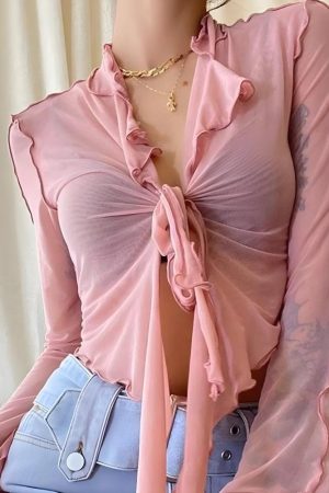 Quick Outfits, Modest Fashion Outfits Ideas Tie Front Mesh Top