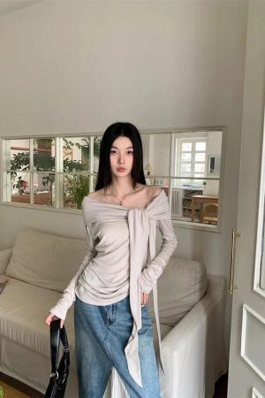 Quick Outfits, Modest Fashion Outfits Ideas Tie Front One Shoulder Top