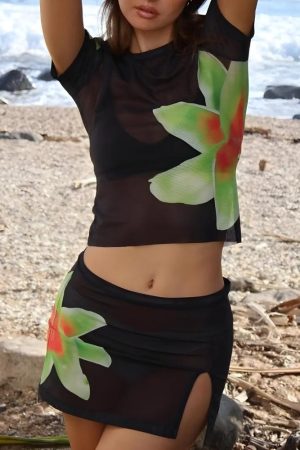 Quick Outfits, Modest Fashion Outfits Ideas Tropical Top & Mini Skirt Two Piece Set