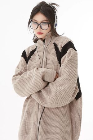 Quick Outfits, Modest Fashion Outfits Ideas Turtleneck Zip-Up Loose Cardigan